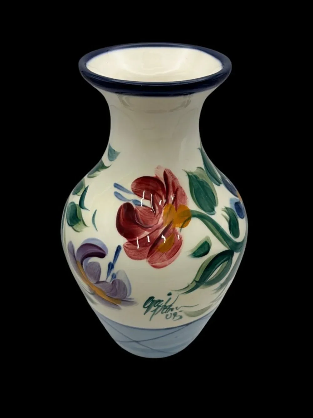 Vintage Gail Pittman “Annabella” Hand-Painted Art Pottery Vase Signed 1995